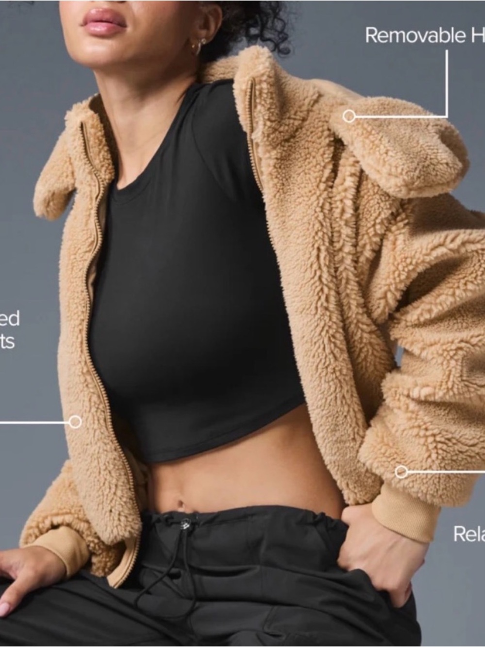 ALO Yoga Plush Hooded Teddy Jacket - Beige - Picture 3 of 7
